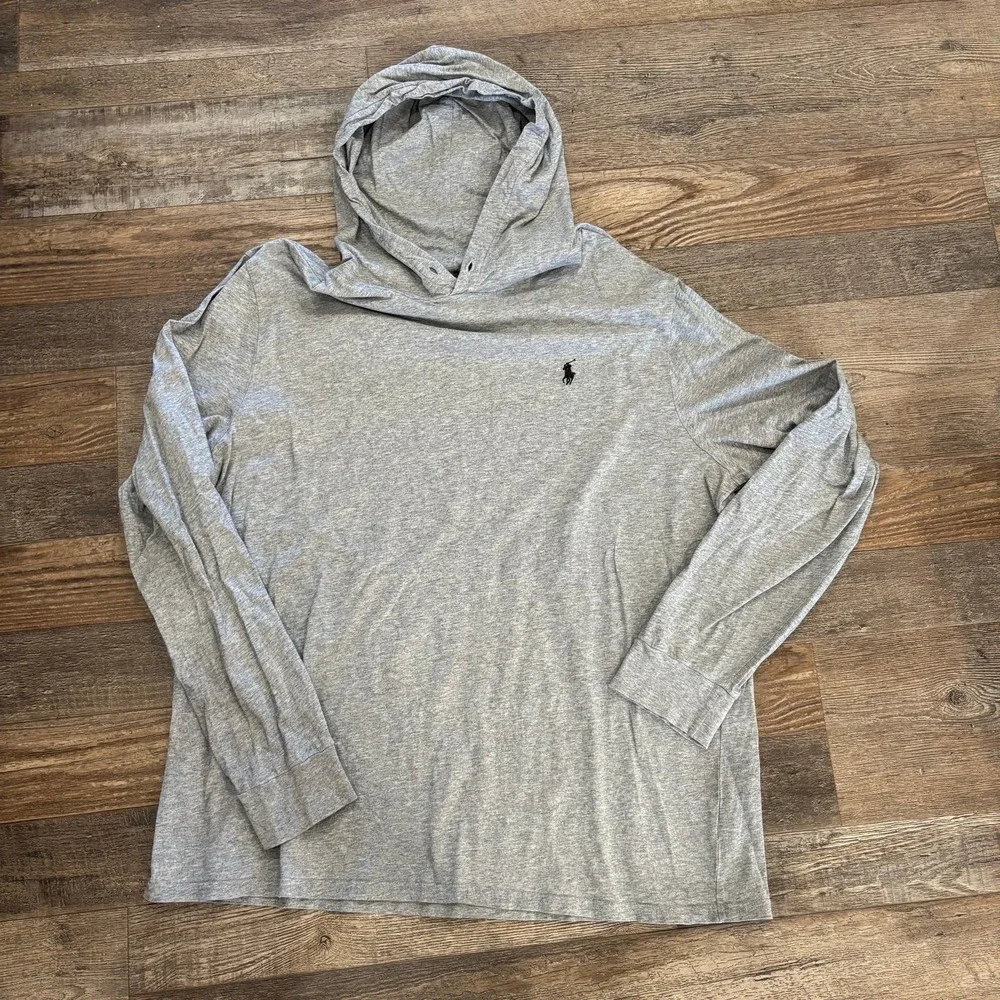 Polo Ralph Lauren Mens XL Heather Gray Long Sleeve Hooded T-Shirt Pony Logo